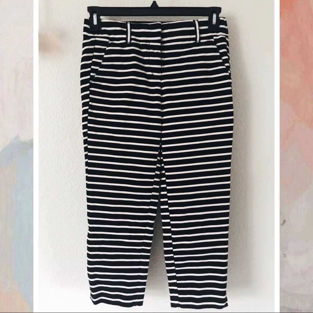 LOFT Black Riviera Pant Horizontal White Stripes